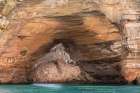 USA, Michigan, Pictured Rocks National Lakeshore. Mineral stains on sandstone cliffs. Art Print